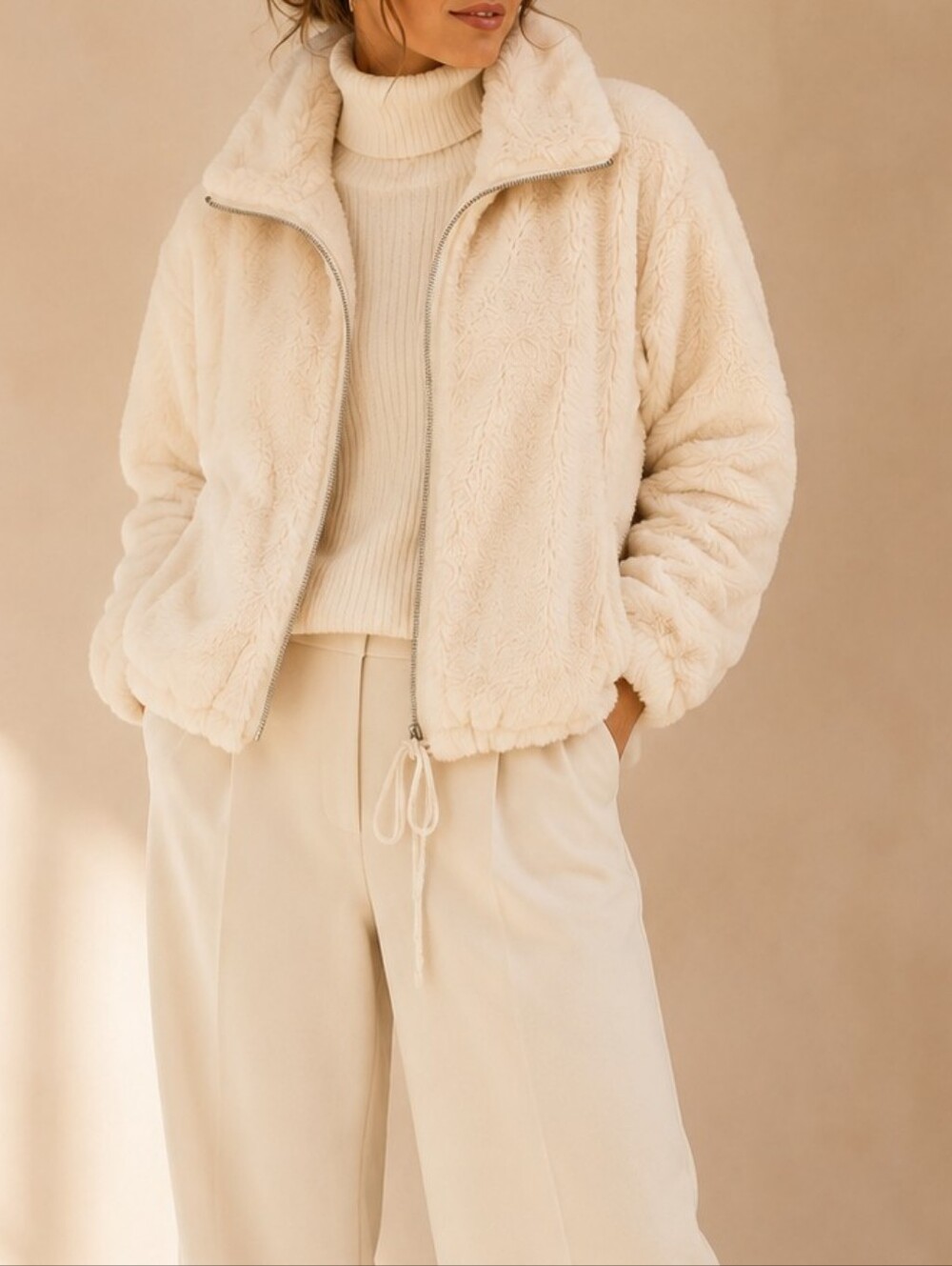 Anthropologie Elevenses Bristol Faux Fur Jacket Cream Cozy Luxe Large Soft